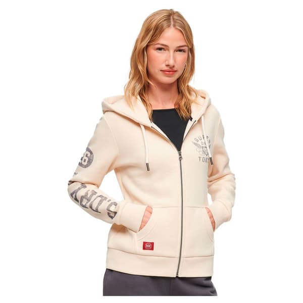 Superdry Sweatshirt Med Full Dragkedja Athletic College Beige L Kvinna