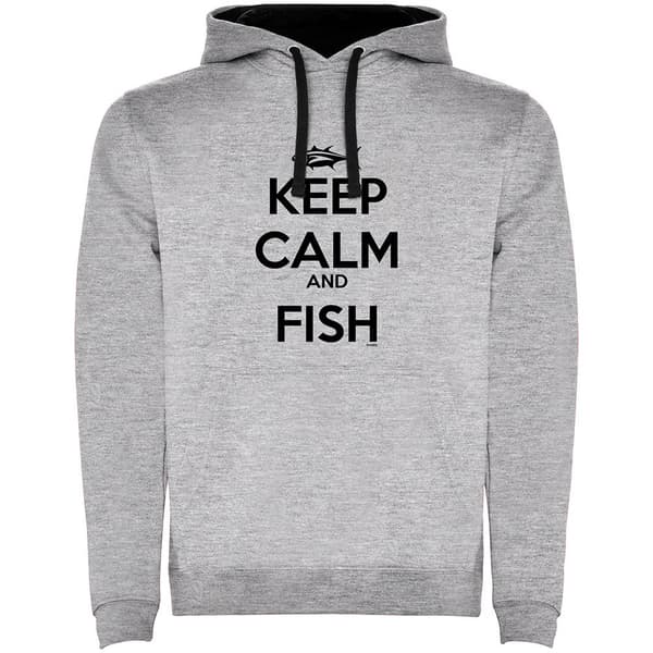 Kruskis Tvåfärgad Luvtröja Keep Calm And Fish Grå 2XL Man