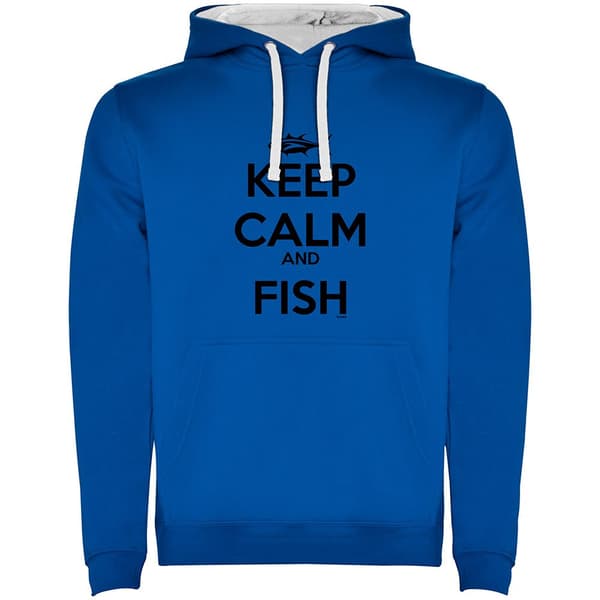 Kruskis Tvåfärgad Luvtröja Keep Calm And Fish Blå 2XL Man