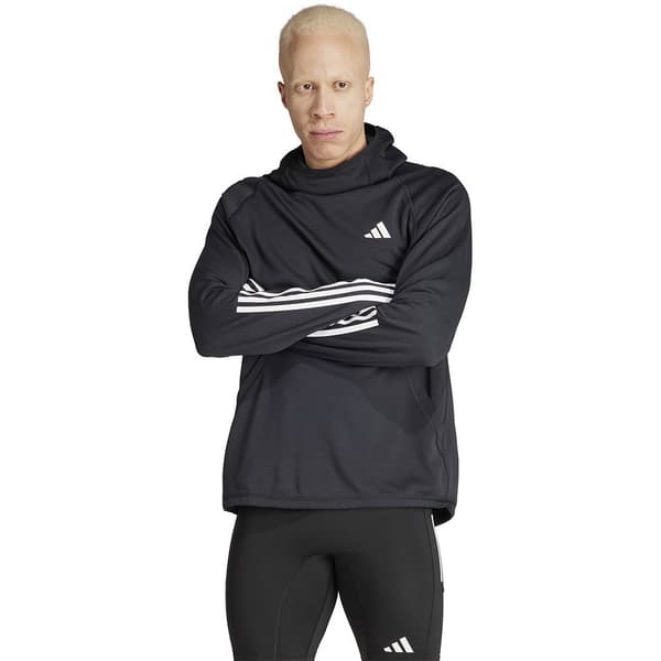 Adidas Stripes Hoodie Own The Run Excite 3 Svart L / Regular Man