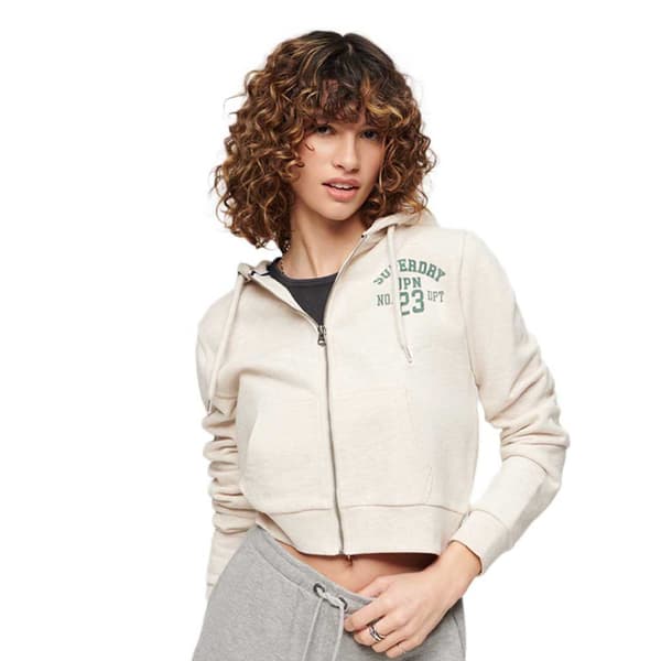 Superdry Sweatshirt Med Full Dragkedja Athletic Essential Crop Beige XL Kvinna