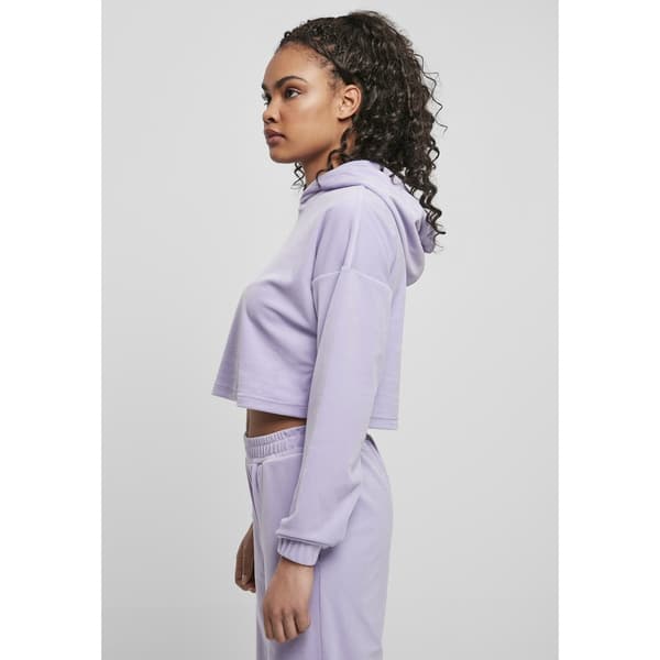 Urban Classics Sweatshirt Med Hætte Cropped Velvet Oversized Blå S Kvinde