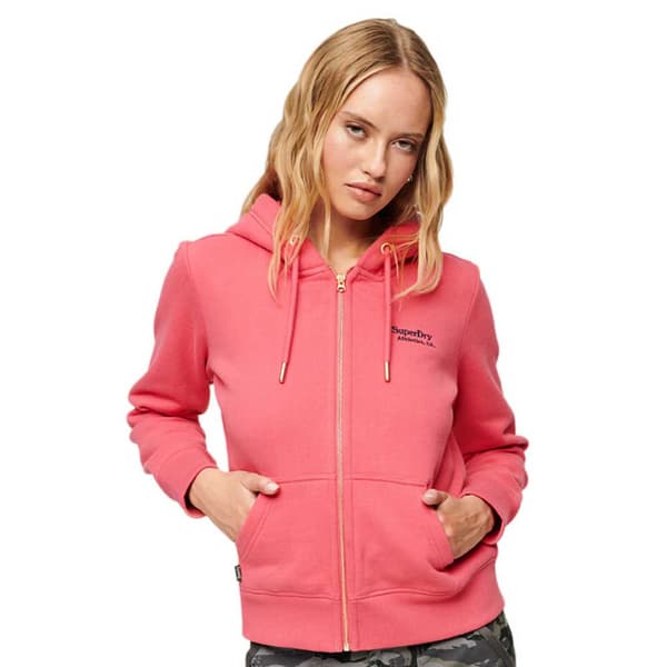 Superdry Sweatshirt Med Full Dragkedja Essential Logo Rosa XS Kvinna