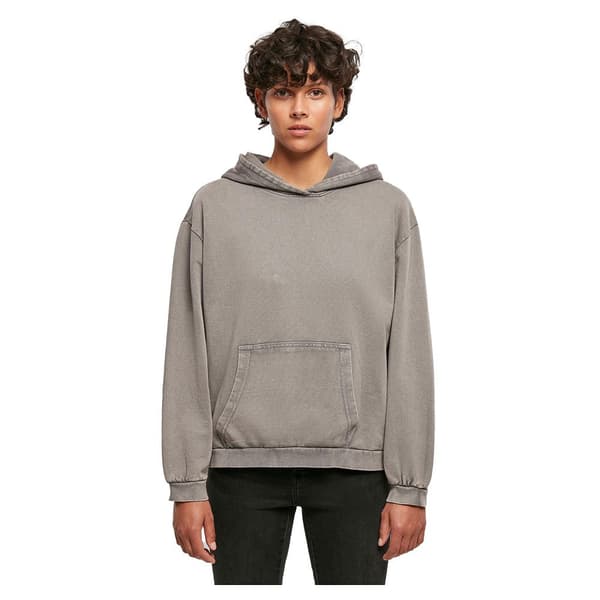 Build Your Brand Luvtröja Acid Washed Oversize Grå S Kvinna