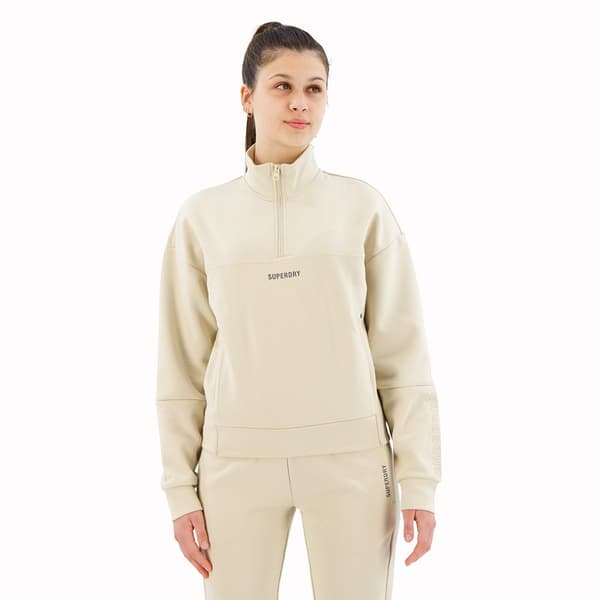 Superdry Sport Tech Relaxed Half Tröja Med Halv Dragkedja Beige S Kvinna