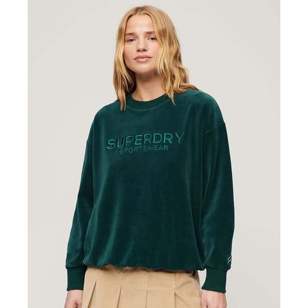 Superdry Velour Graphic Boxy Crew Tröja Grönt XS Kvinna