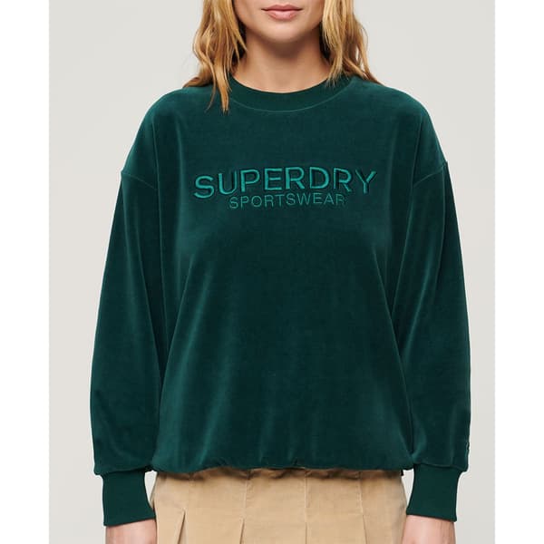 Superdry Velour Graphic Boxy Crew Tröja Grönt XS Kvinna