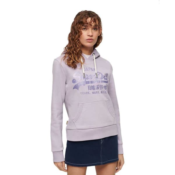 Superdry Metallic Vintage Logo Graphic Tröja Med Huva Lila S Kvinna