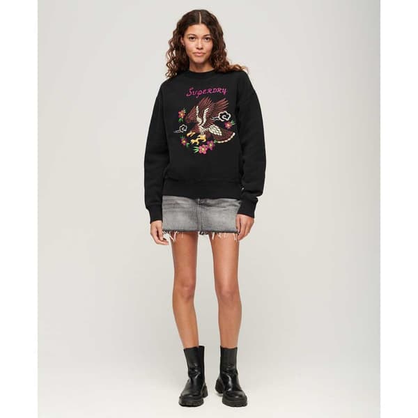 Superdry Suika Embroidered Loose Tröja Svart S Kvinna