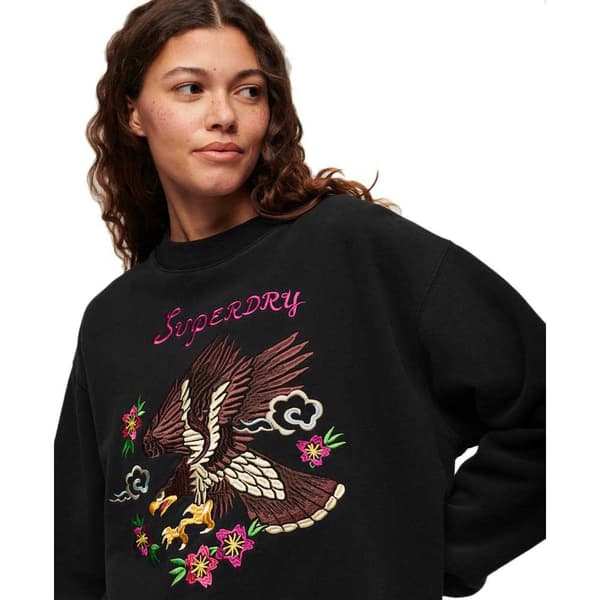 Superdry Suika Embroidered Loose Tröja Svart S Kvinna