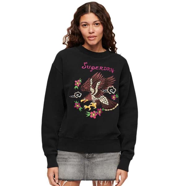 Superdry Suika Embroidered Loose Tröja Svart S Kvinna