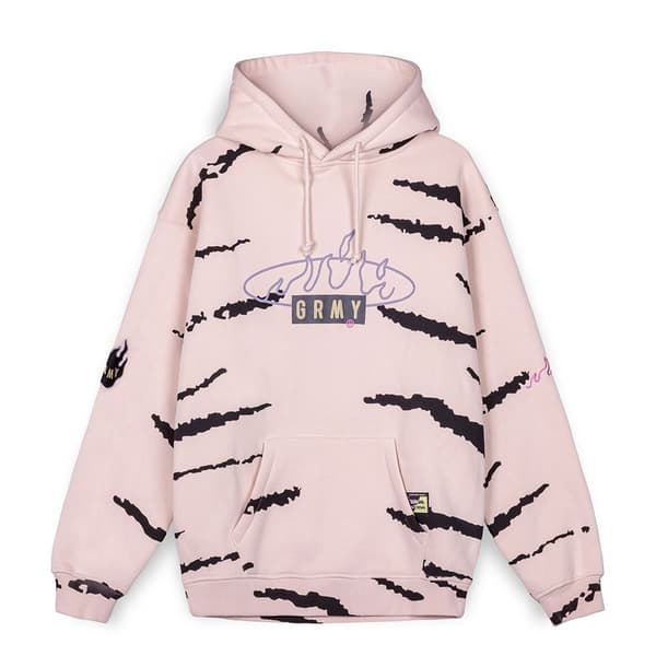 Grimey Cloven Tongues All Over Print Vintage Tröja Med Huva Beige M Man