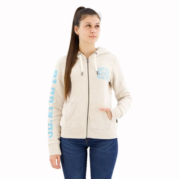 Superdry Super Athletic Graphic Sweatshirt Med Dragkedja Beige S Kvinna