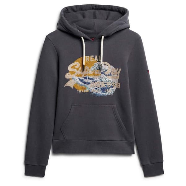 Superdry Tokyo Vl Graphic Huvtröja Grå L Kvinna