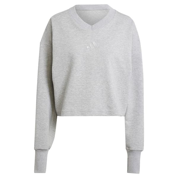 Adidas All Szn Ribbed V Neck Sweatshirt Grå XL Kvinde