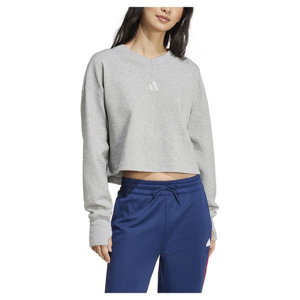 Adidas All Szn Ribbed V Neck Sweatshirt Grå XL Kvinde