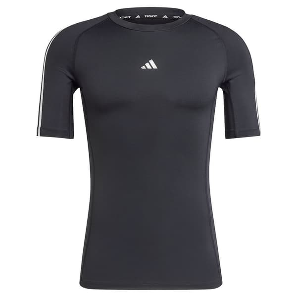 Adidas Techfit 3 Stripes T-shirt Med Korte ærmer Sort 2XL Mand