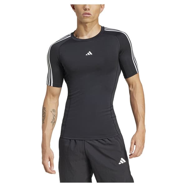 Adidas Techfit 3 Stripes T-shirt Med Korte ærmer Sort 2XL Mand