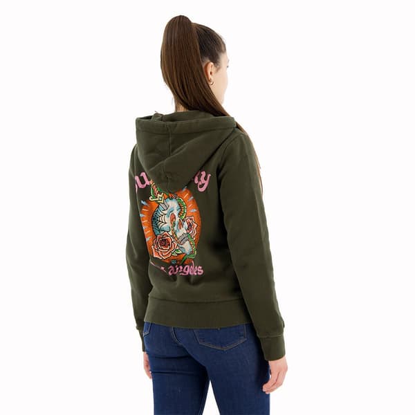 Superdry Tattoo Rhinestone Sweatshirt Med Dragkedja Grönt M Kvinna