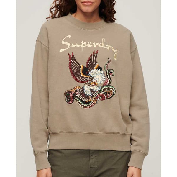 Superdry Suika Embroidered Loose Sweatshirt Beige S Kvinde