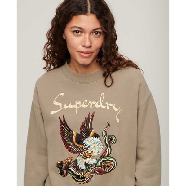 Superdry Suika Embroidered Loose Sweatshirt Beige S Kvinde