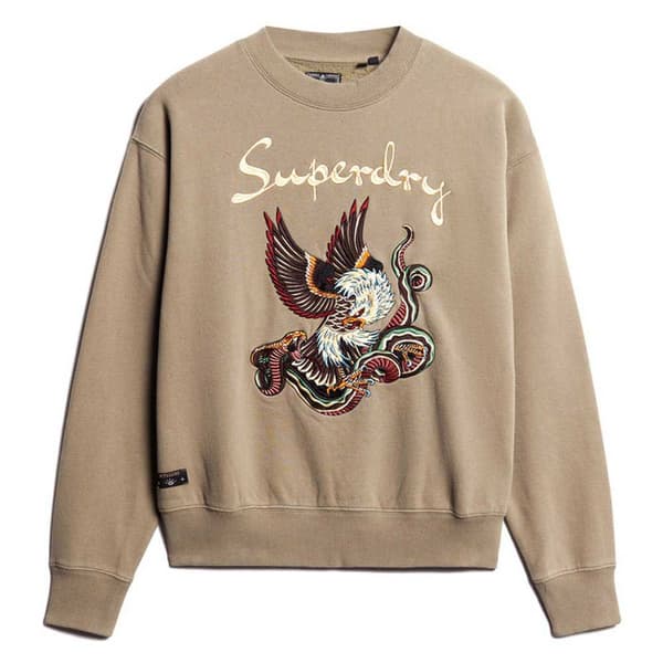 Superdry Suika Embroidered Loose Sweatshirt Beige S Kvinde