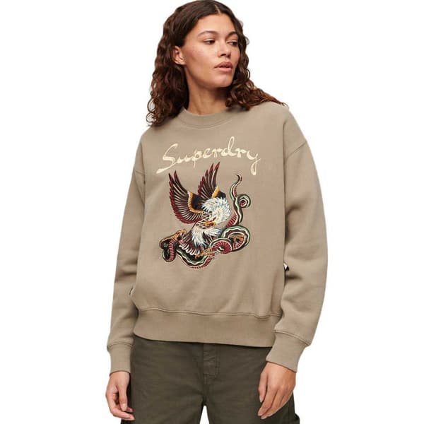 Superdry Suika Embroidered Loose Sweatshirt Beige S Kvinde