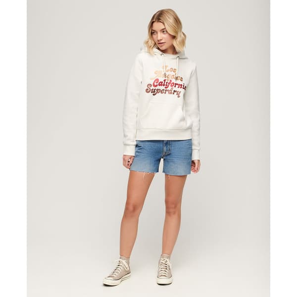 Superdry Retro Glitter Logo Tröja Med Huva Beige XS Kvinna