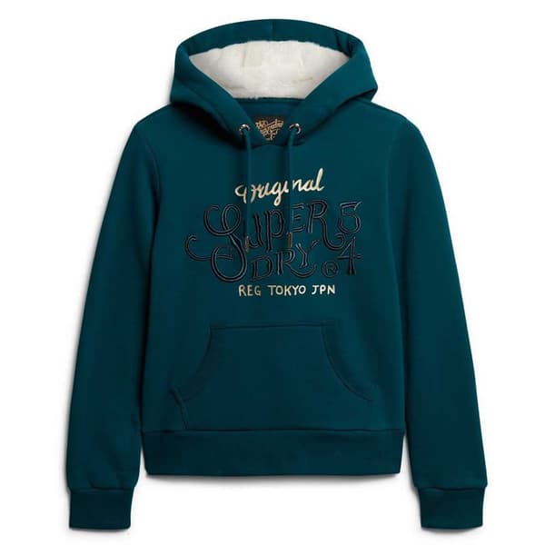 Superdry Luxe Metallic Logo Huvtröja Grönt XS Kvinna