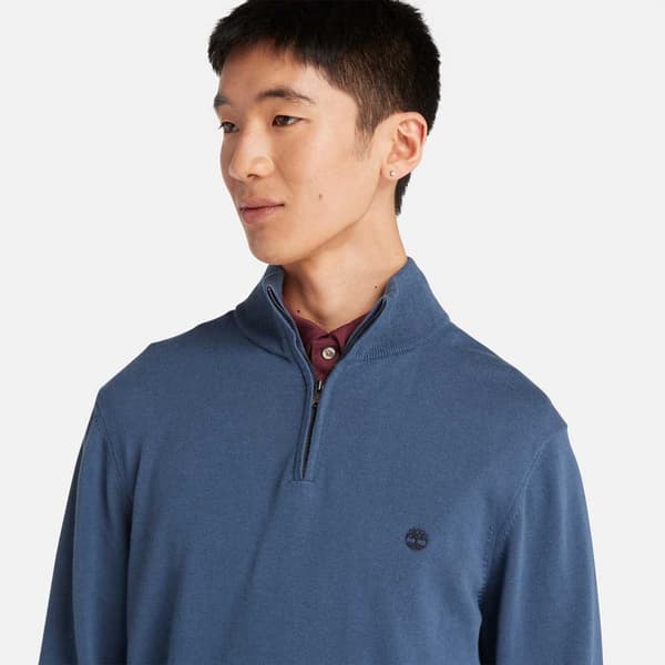 Timberland Williams River Cotton Yd Tröja Med Halv Dragkedja Blå M Man