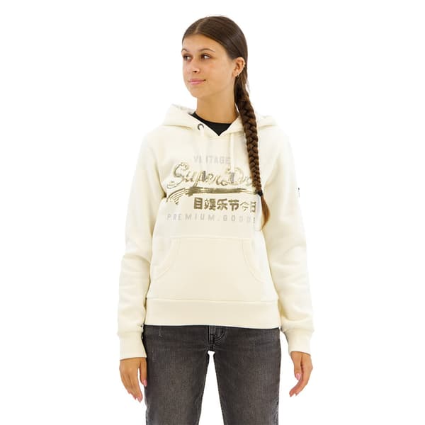 Superdry Embellished Vl Graphic Huvtröja Beige XS Kvinna