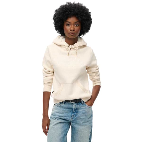 Superdry Luxe Metallic Logo Huvtröja Beige XS Kvinna