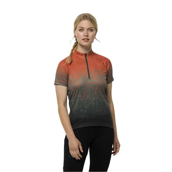 Jack Wolfskin Morobbia Half Zip Print T-shirt Med Korte ærmer Grå S Kvinde