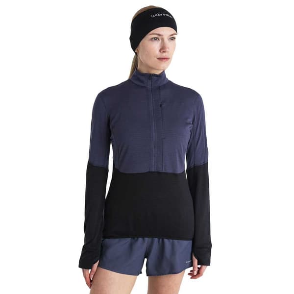 Icebreaker Merino 200 Realfleece Descender Halv Lynlås Sweatshirt Blå M Kvinde