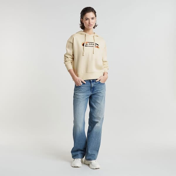 G-star Old Skool Logo Loose Huvtröja Beige M Kvinna