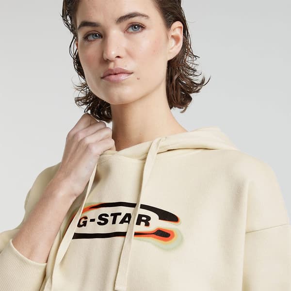 G-star Old Skool Logo Loose Huvtröja Beige M Kvinna