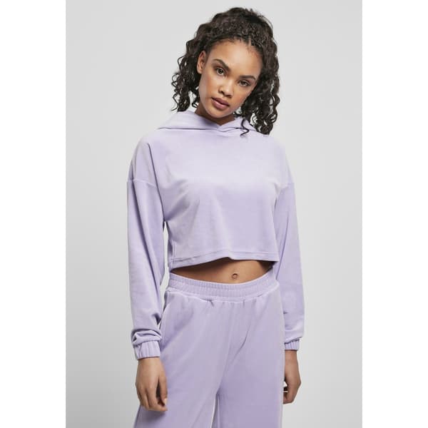 Urban Classics Cropped Velvet Oversized Sweatshirt Blå XS Kvinde