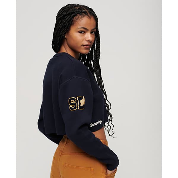 Superdry Varsity Crop Crew Tröja Blå XS Kvinna