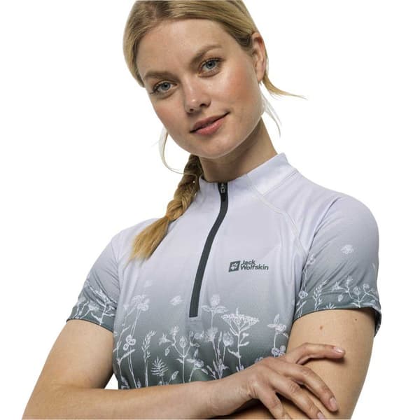 Jack Wolfskin Morobbia Half Zip Print T-shirt Med Korta ärmar Grå XL Kvinna