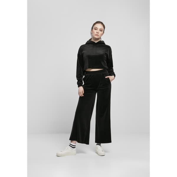 Urban Classics Cropped Velvet Oversized Big Sweatshirt Sort 2XL Kvinde