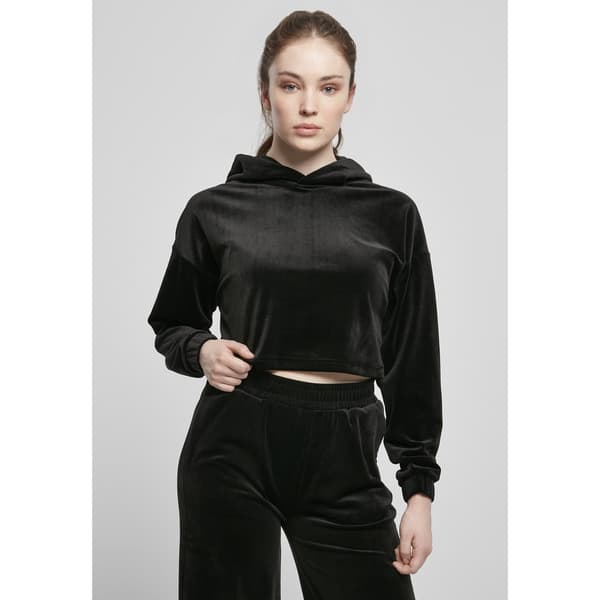 Urban Classics Cropped Velvet Oversized Big Sweatshirt Sort 2XL Kvinde