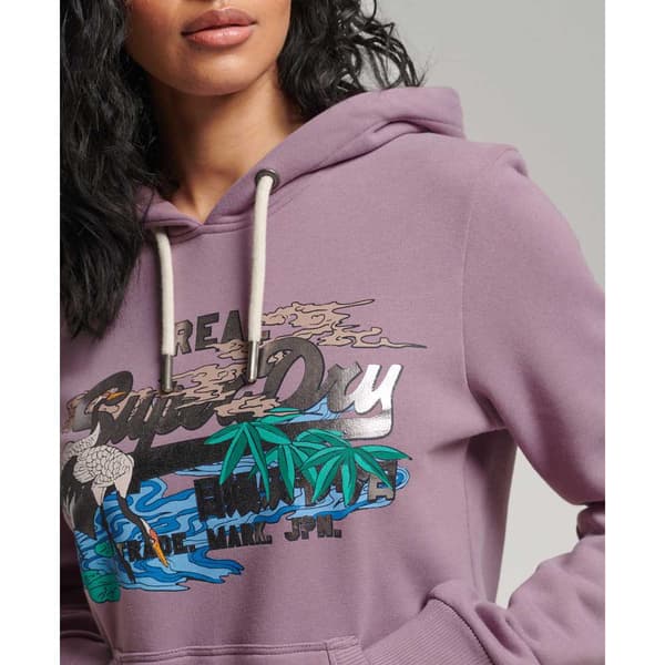 Superdry Japanese Vintge Logo Graphic Tröja Med Huva Lila S Kvinna