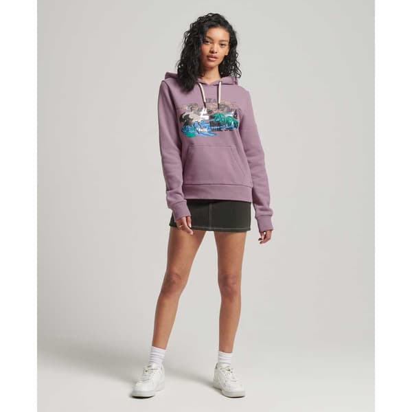 Superdry Japanese Vintge Logo Graphic Tröja Med Huva Lila S Kvinna