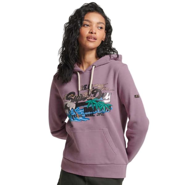 Superdry Japanese Vintge Logo Graphic Tröja Med Huva Lila S Kvinna