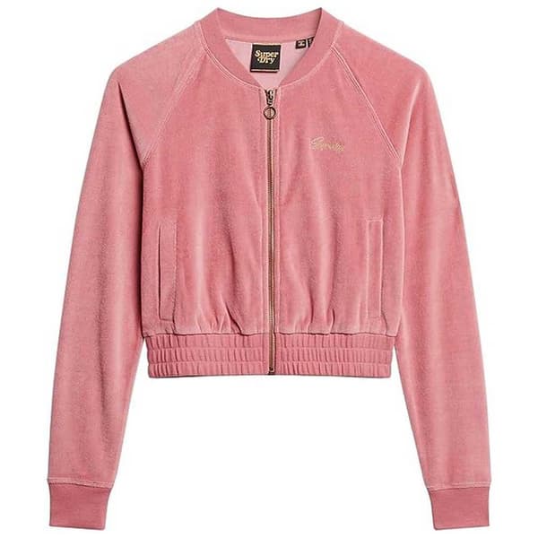 Superdry Embroidered Velour Sweatshirt Med Dragkedja Rosa XS Kvinna
