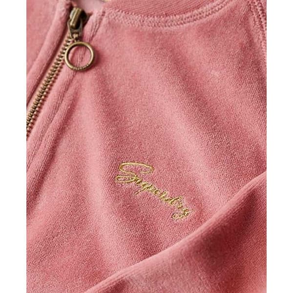 Superdry Embroidered Velour Sweatshirt Med Dragkedja Rosa XS Kvinna