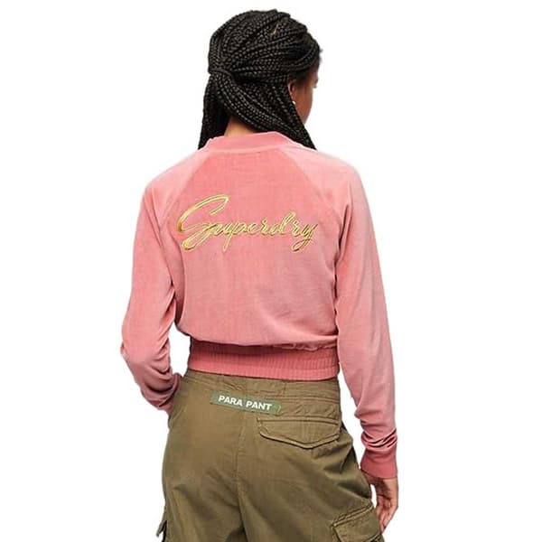 Superdry Embroidered Velour Sweatshirt Med Dragkedja Rosa XS Kvinna