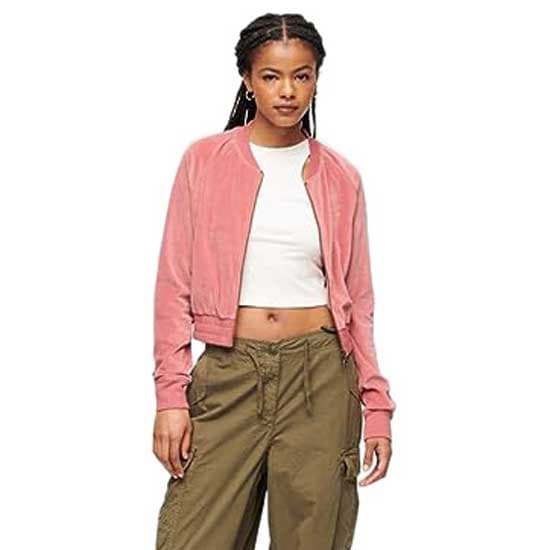 Superdry Embroidered Velour Sweatshirt Med Dragkedja Rosa XS Kvinna