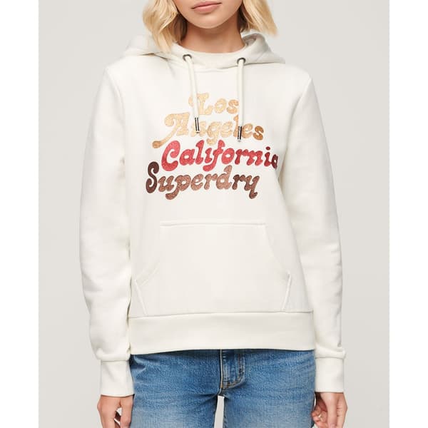 Superdry Retro Glitter Logo Tröja Med Huva Beige S Kvinna