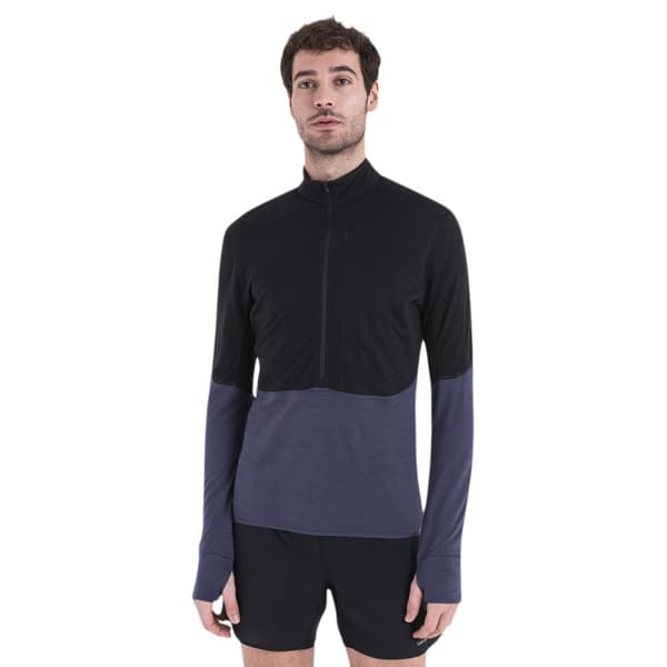 Icebreaker Merino 200 Realfleece Descender Halv Lynlås Sweatshirt Sort 2XL Mand